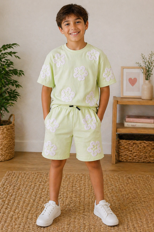Conjunto flores verde agua