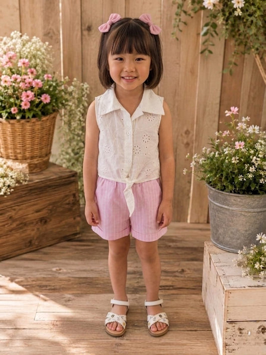 Conjunto camisa + pantalón rosa con rayas