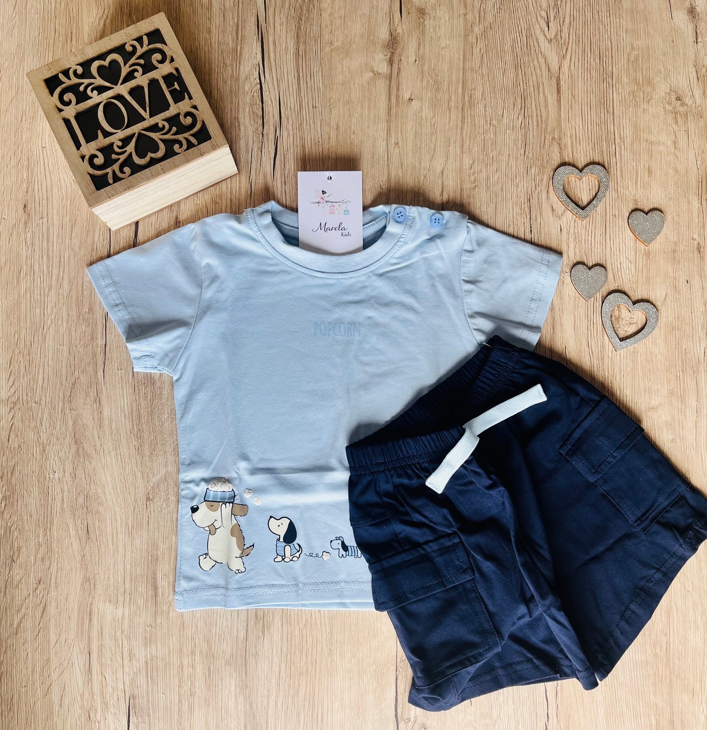 Conjunto palomitas azul