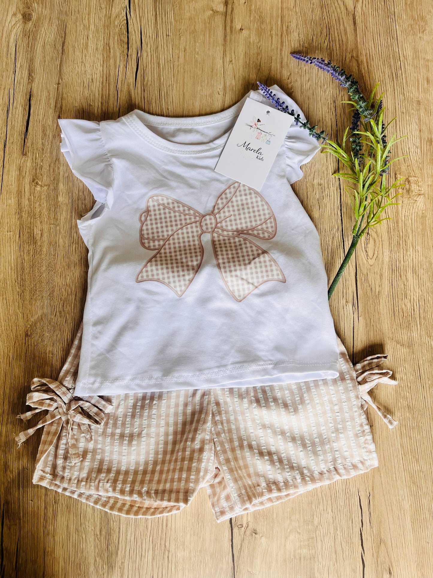 Conjunto lazo + pantalón cuadro Vichy